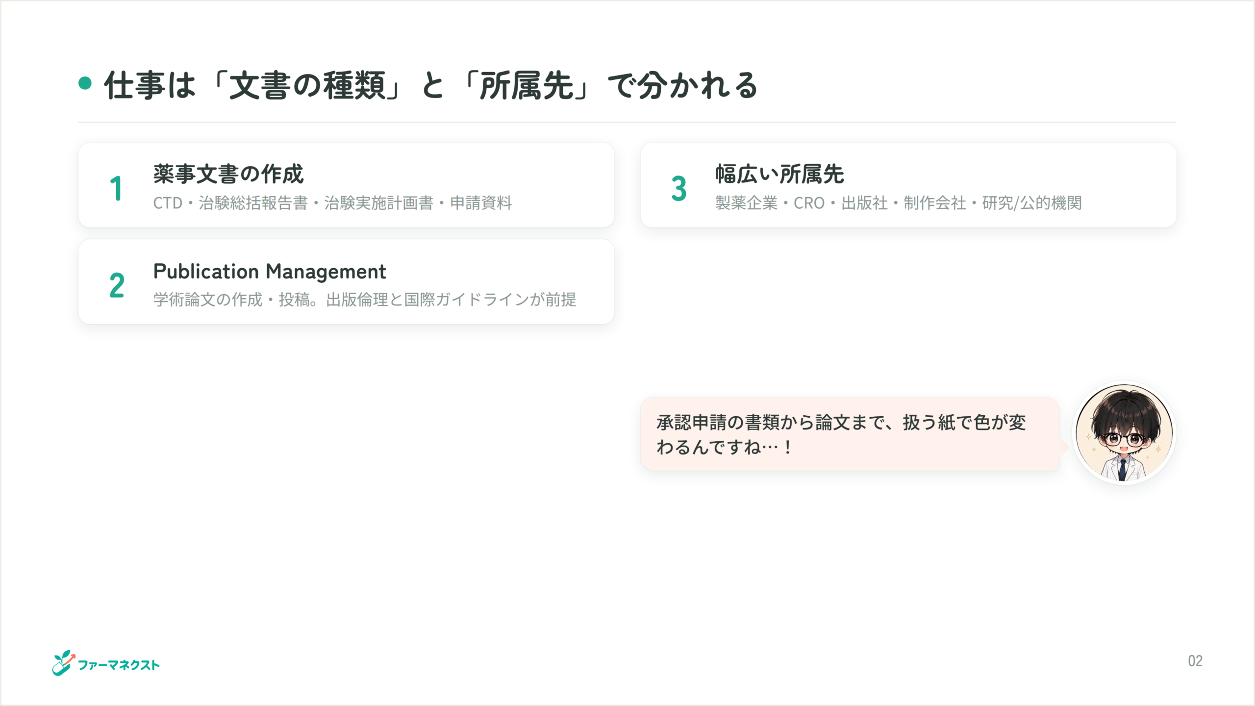 仕事は「文書の種類」と「所属先」で分かれる