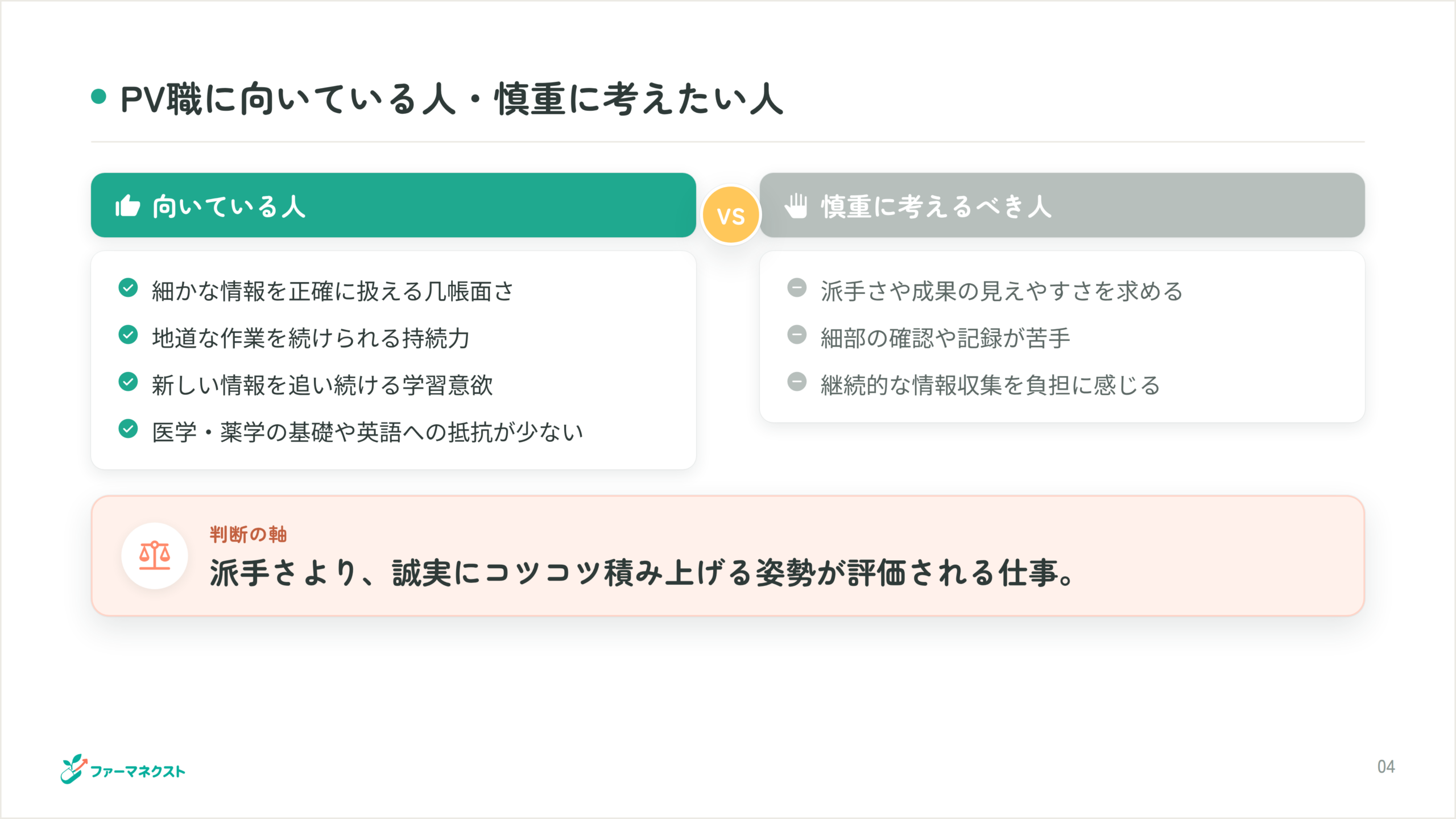 PV職に向いている人・慎重に考えたい人